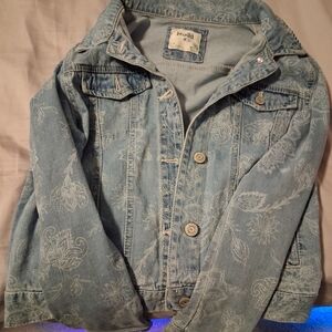 Mudd Blue Denim Jacket with Floral Accents—Size M